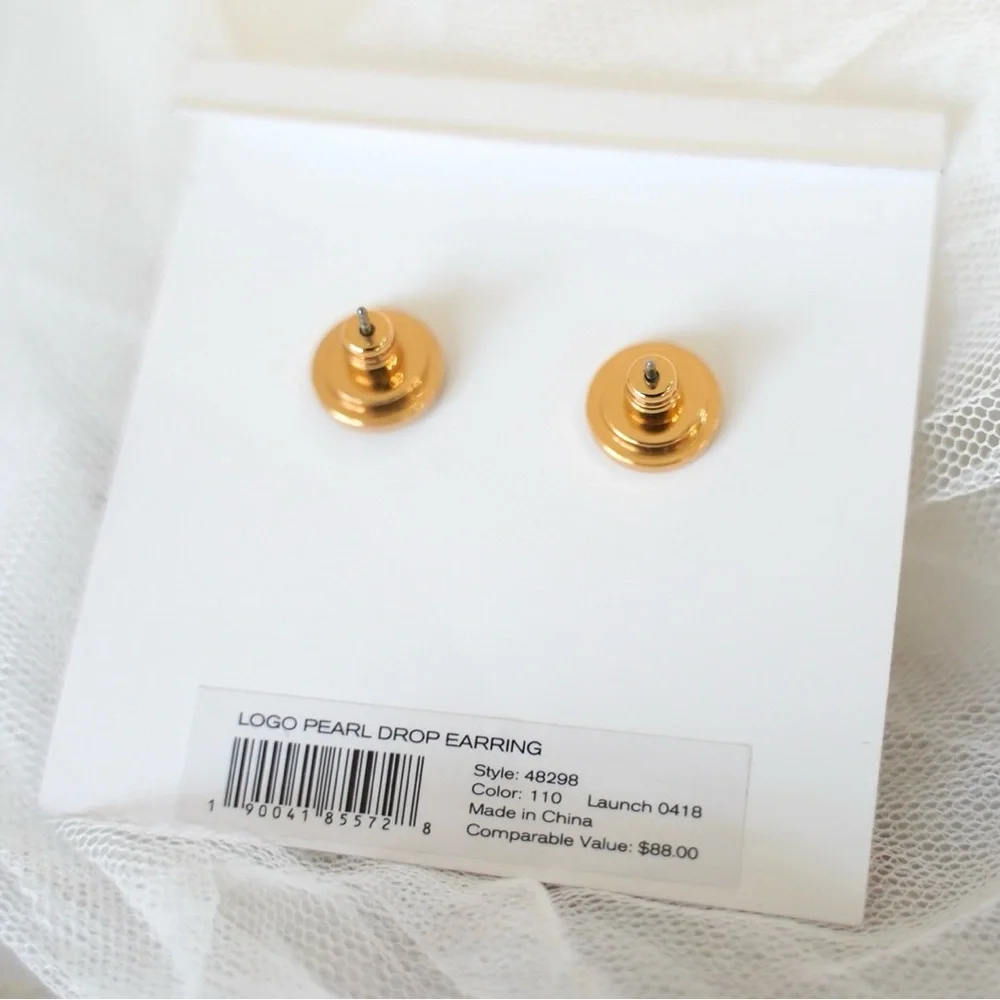 Tory Burch Kira Moondance Pearl Drop Earrings Gold Tone NWT - Picture 4 of 11